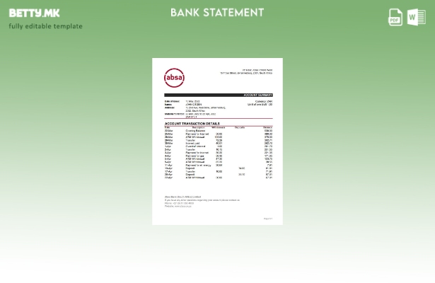 модерен стил Јужноафрикански ABSA банкарски извод шаблон ексел